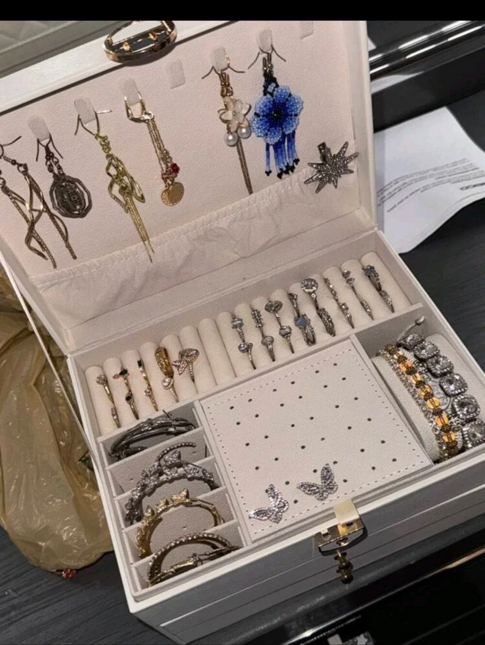 White Jewelry Organizer Box with Removable Trays